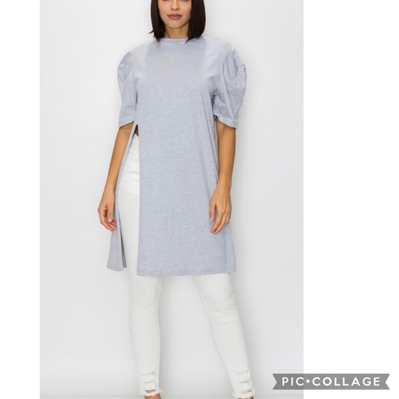 Heather Gray Long T-w/Puffy Shoulders. - Picture 1 of 6